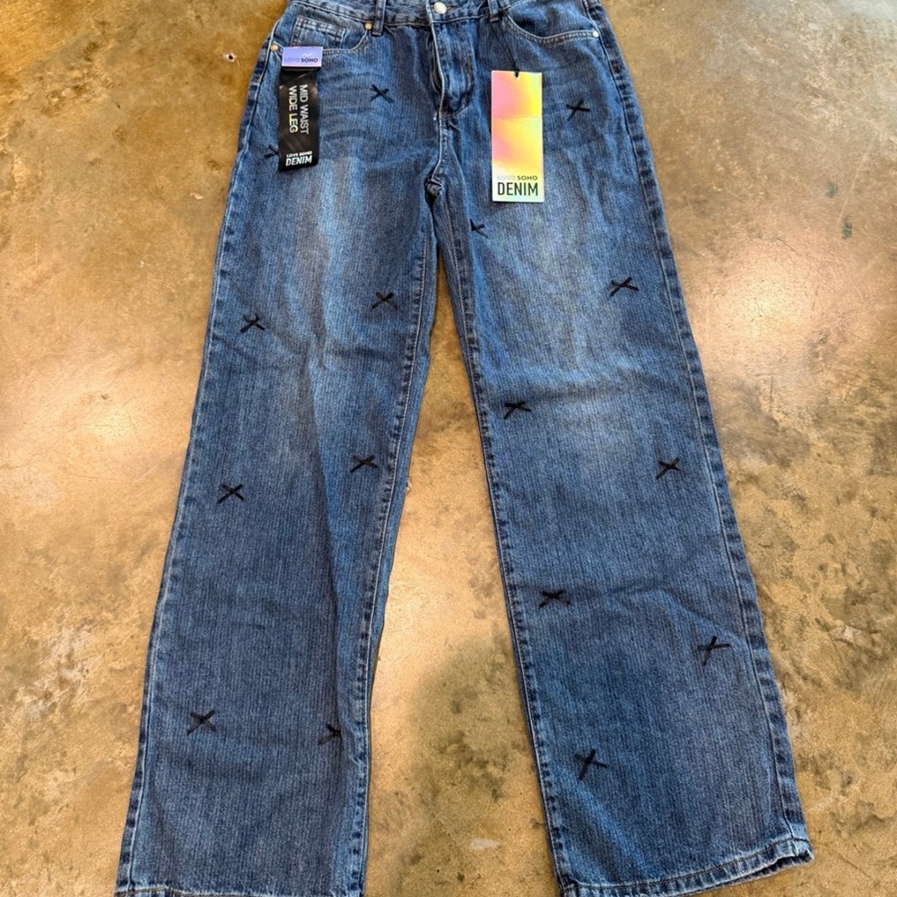 Embroidered Blue Denim Jeans